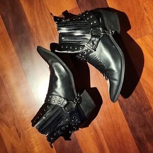 western studded black ankle boots